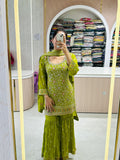 Embroidered Sharara Suit Lime Green