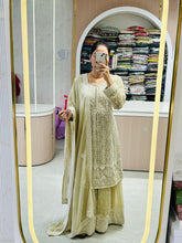 Classic Beige Embroidered Sharara Suit