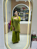 Embroidered Sharara Suit Lime Green
