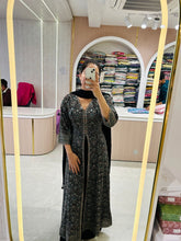 Black & Teal Embroidered Long Dress with Dupatta