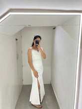 Feathered Elegance Slit Gown