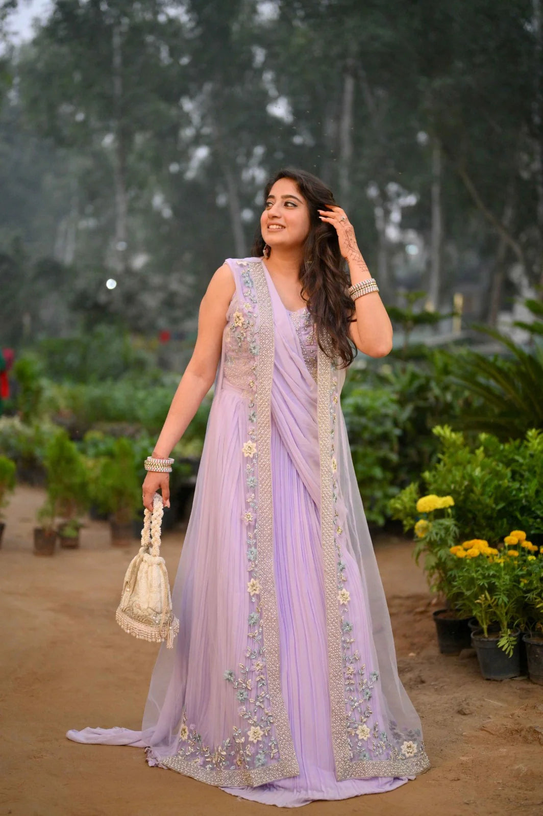 Enchanted Mauve Floral Saree