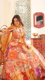 Orange Printed Sunflower Lehenga