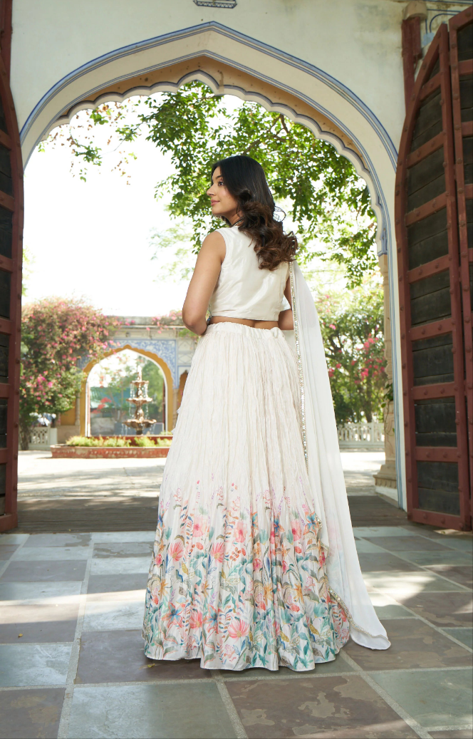 White Crop Top Lehenga Set