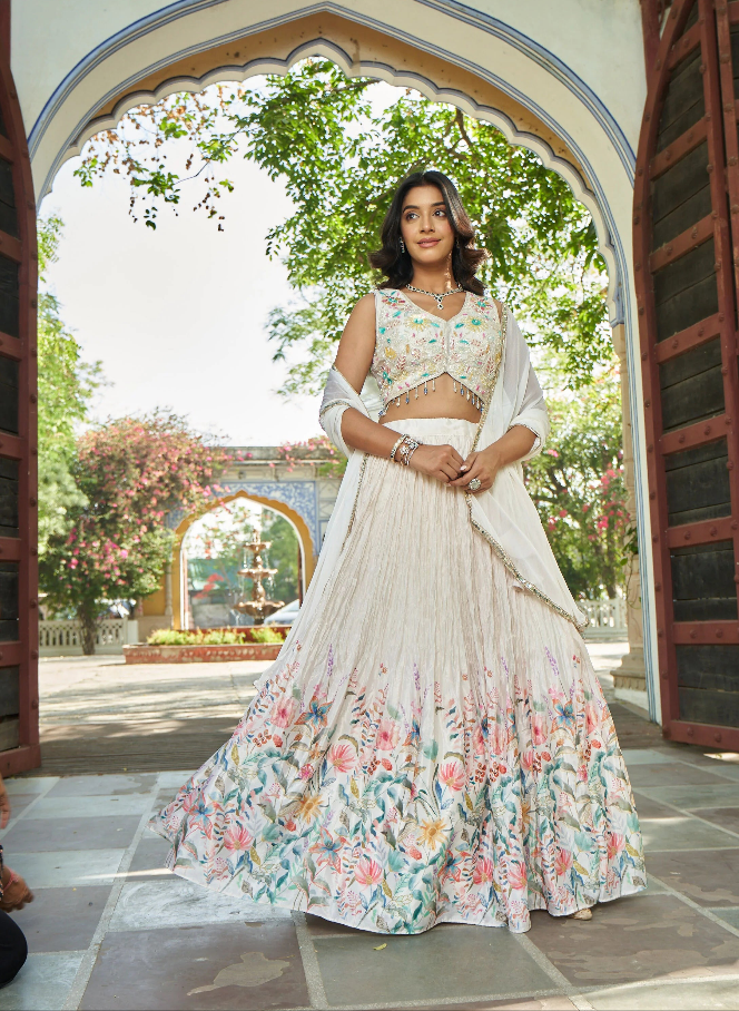 White Crop Top Lehenga Set