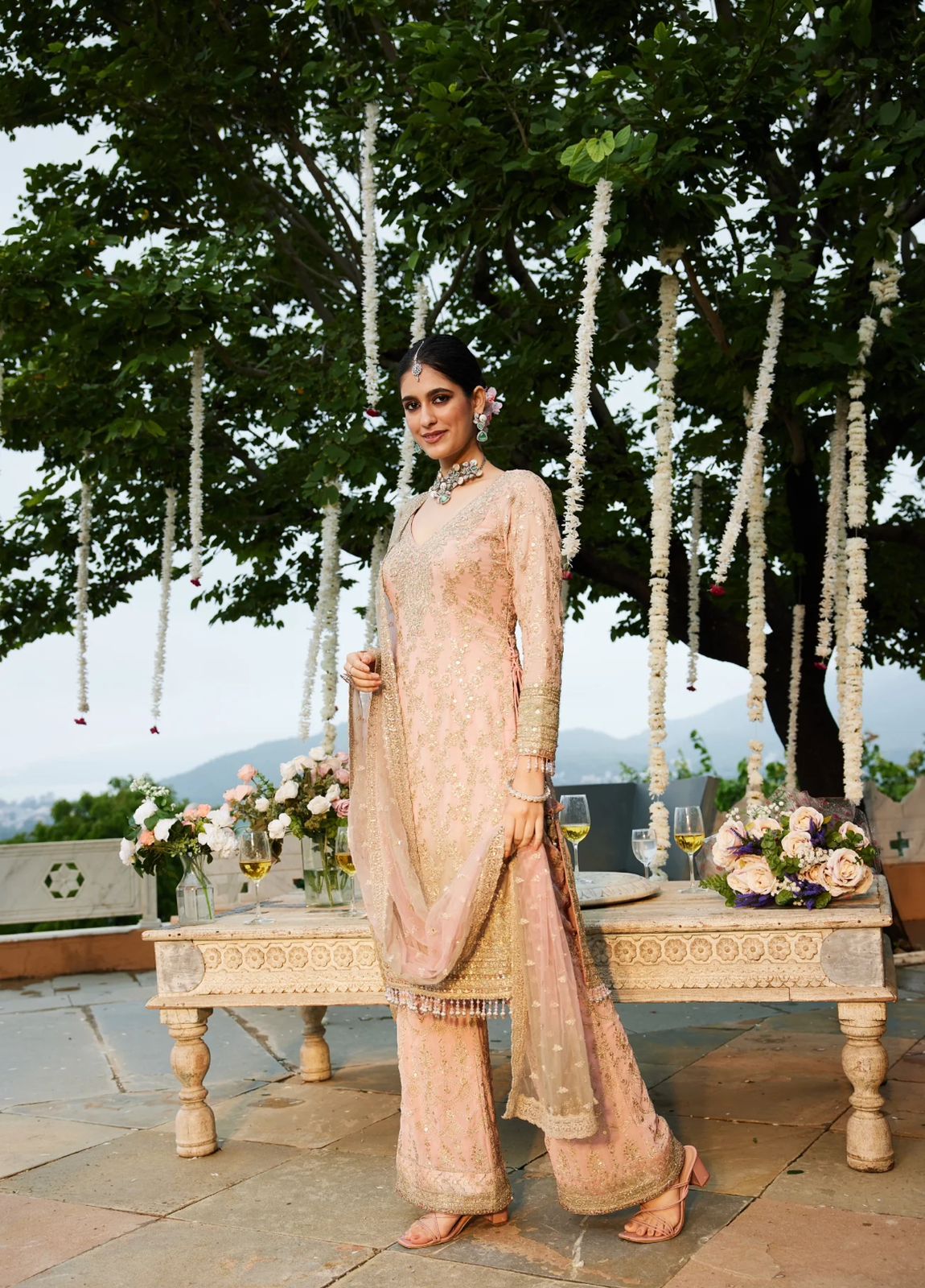 Baby Pink Net Suit Dress