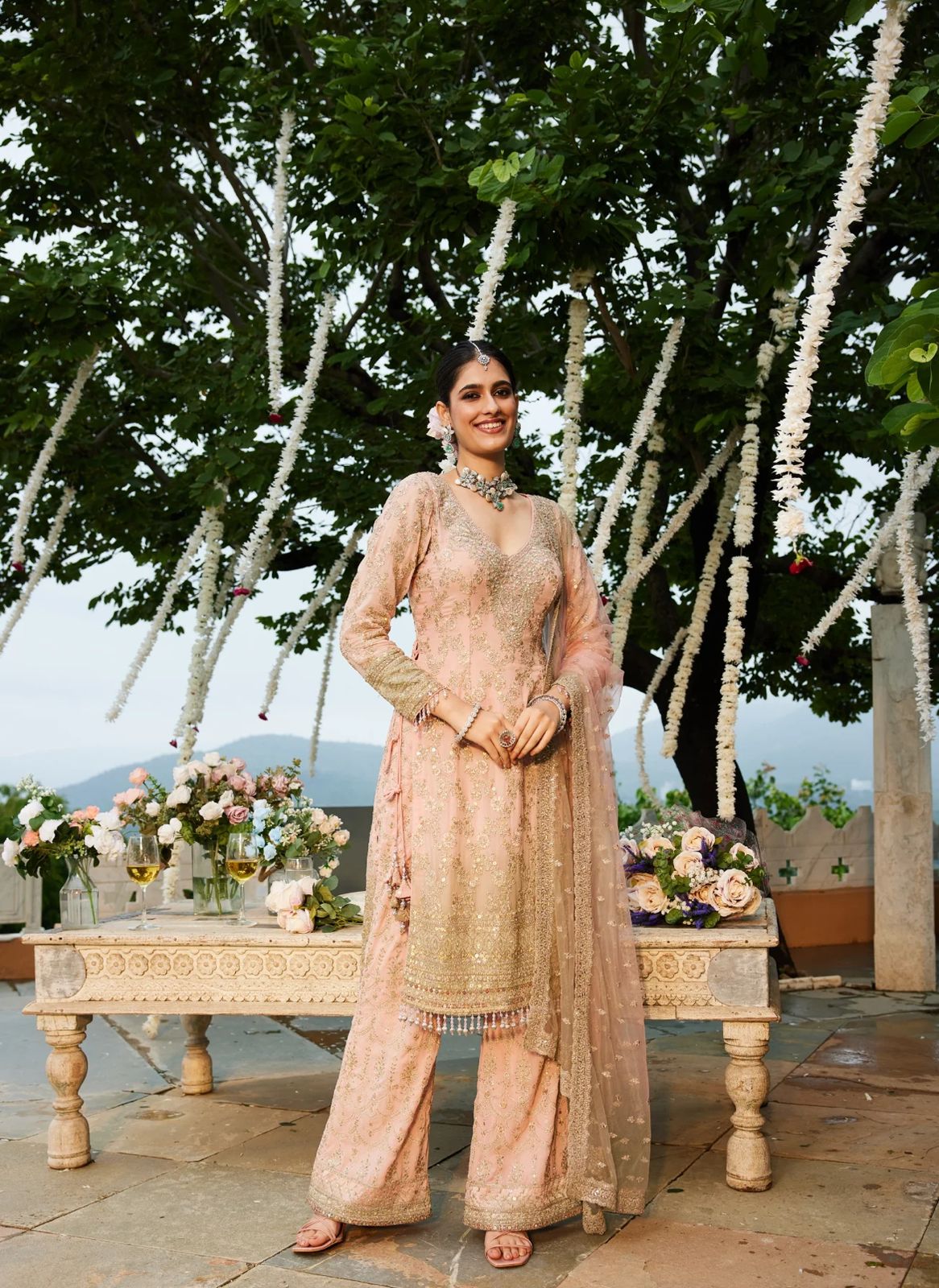 Baby Pink Net Suit Dress