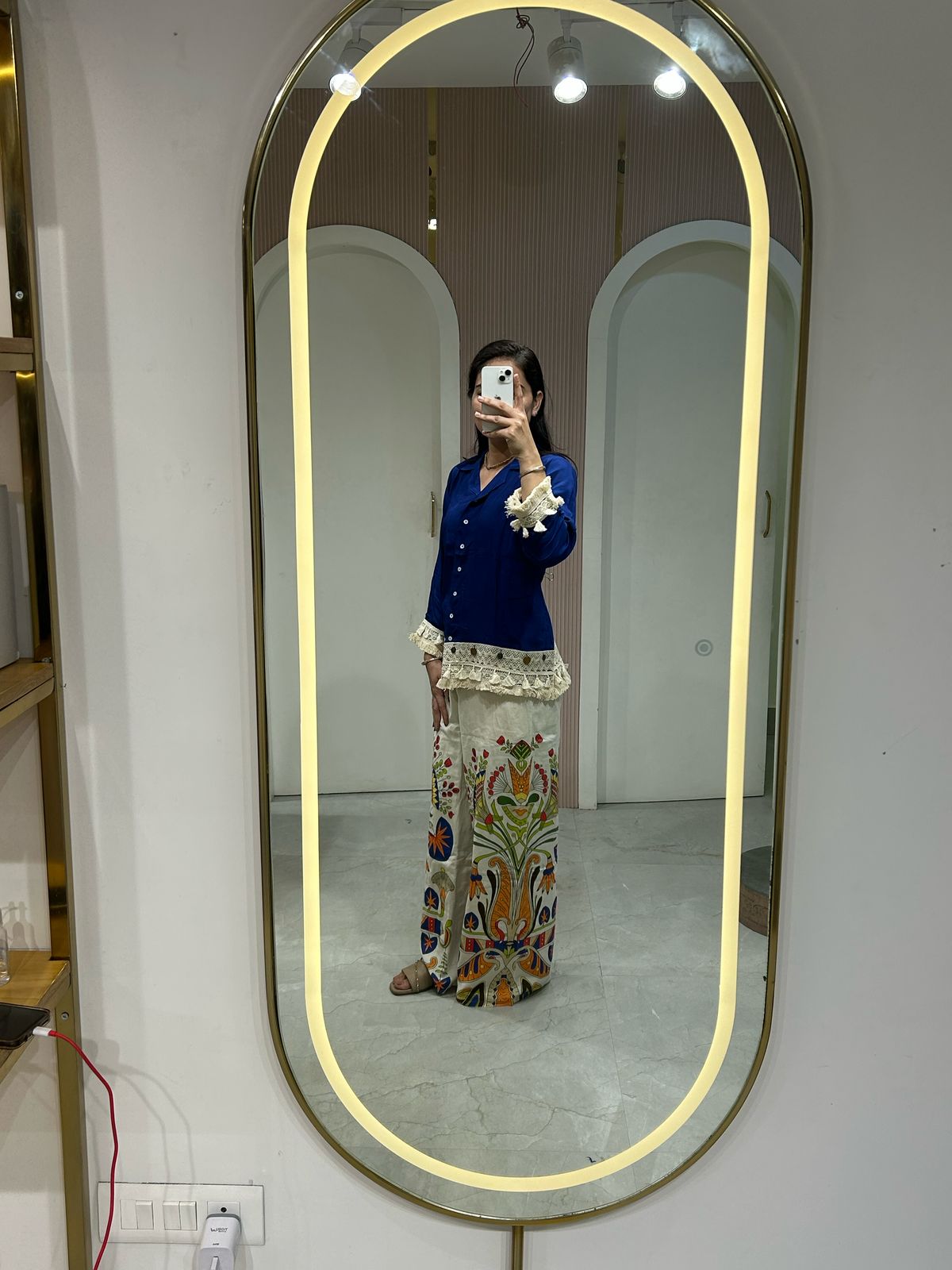 Printed Palazzo with Lace Trim Shirt Set