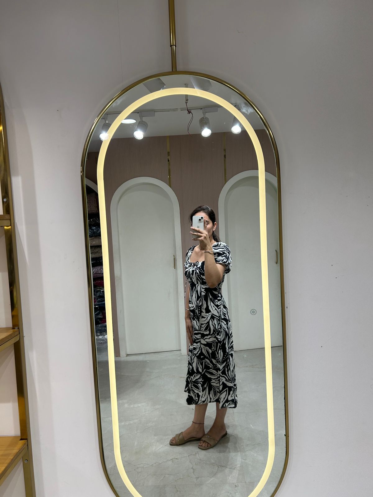 Monochrome Elegance Midi Dress