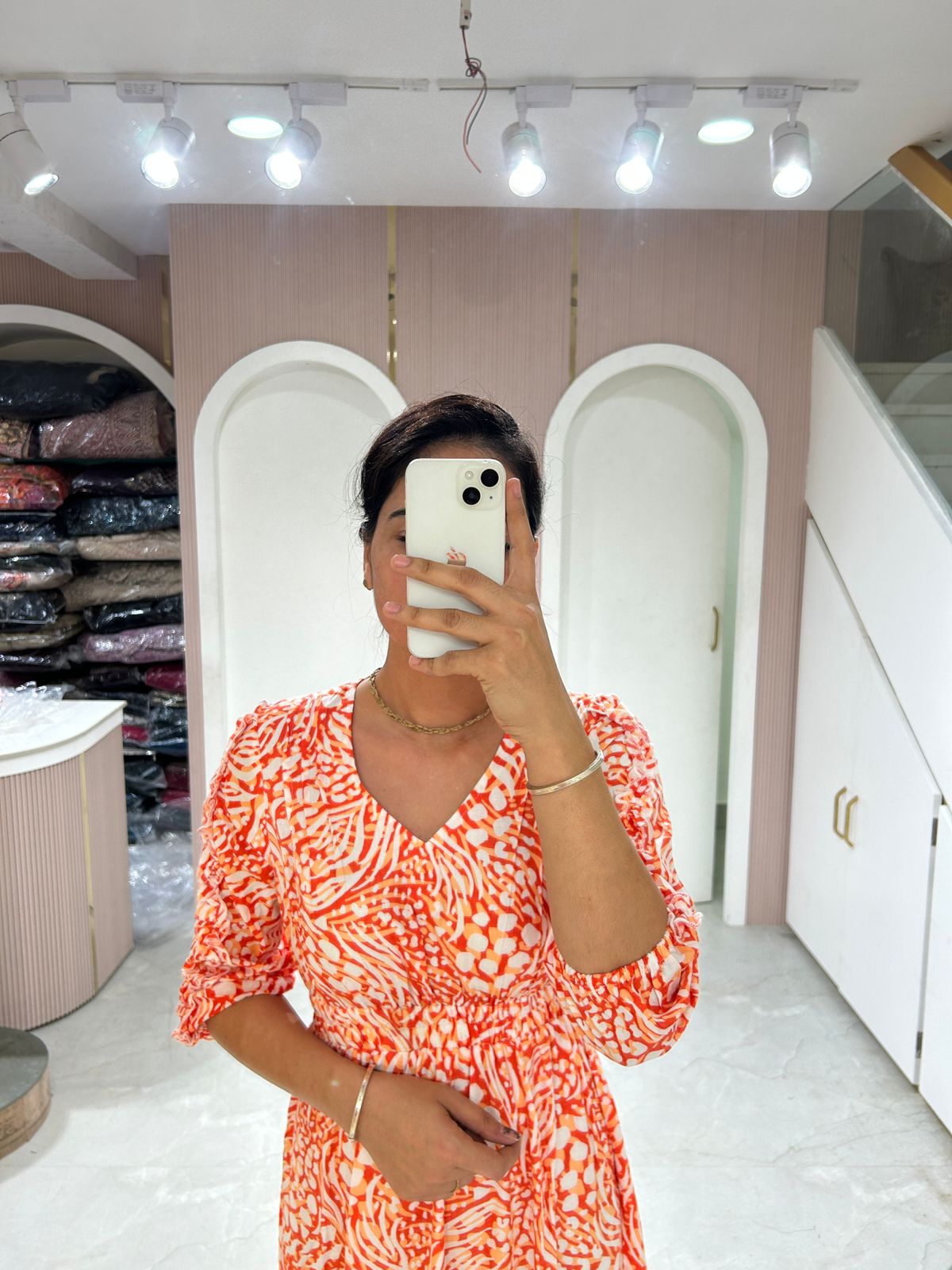 Coral Wave Midi Dress