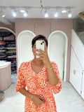 Coral Wave Midi Dress
