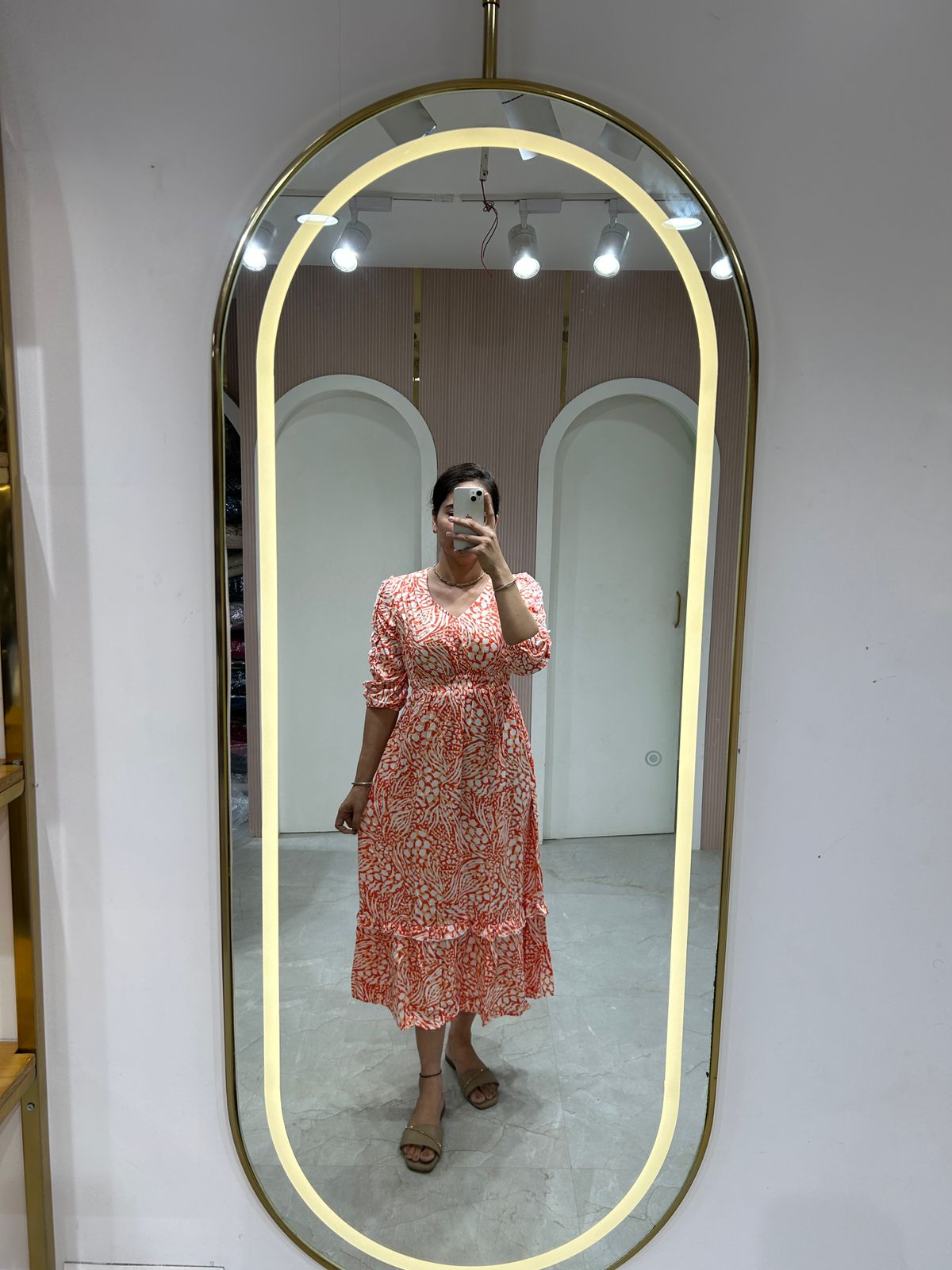 Coral Wave Midi Dress