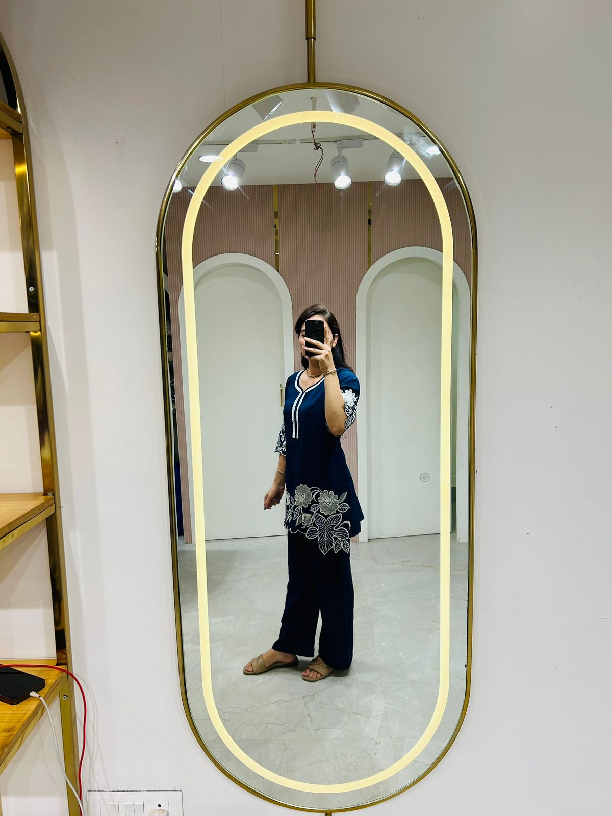 Navy Floral Embroidered Kurta Set