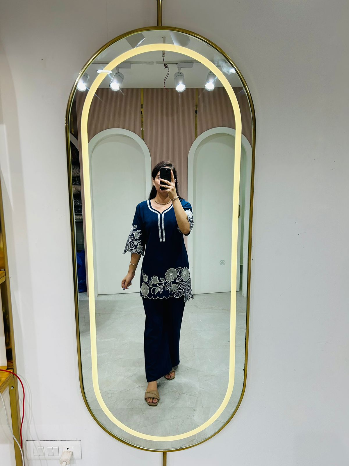 Navy Floral Embroidered Kurta Set