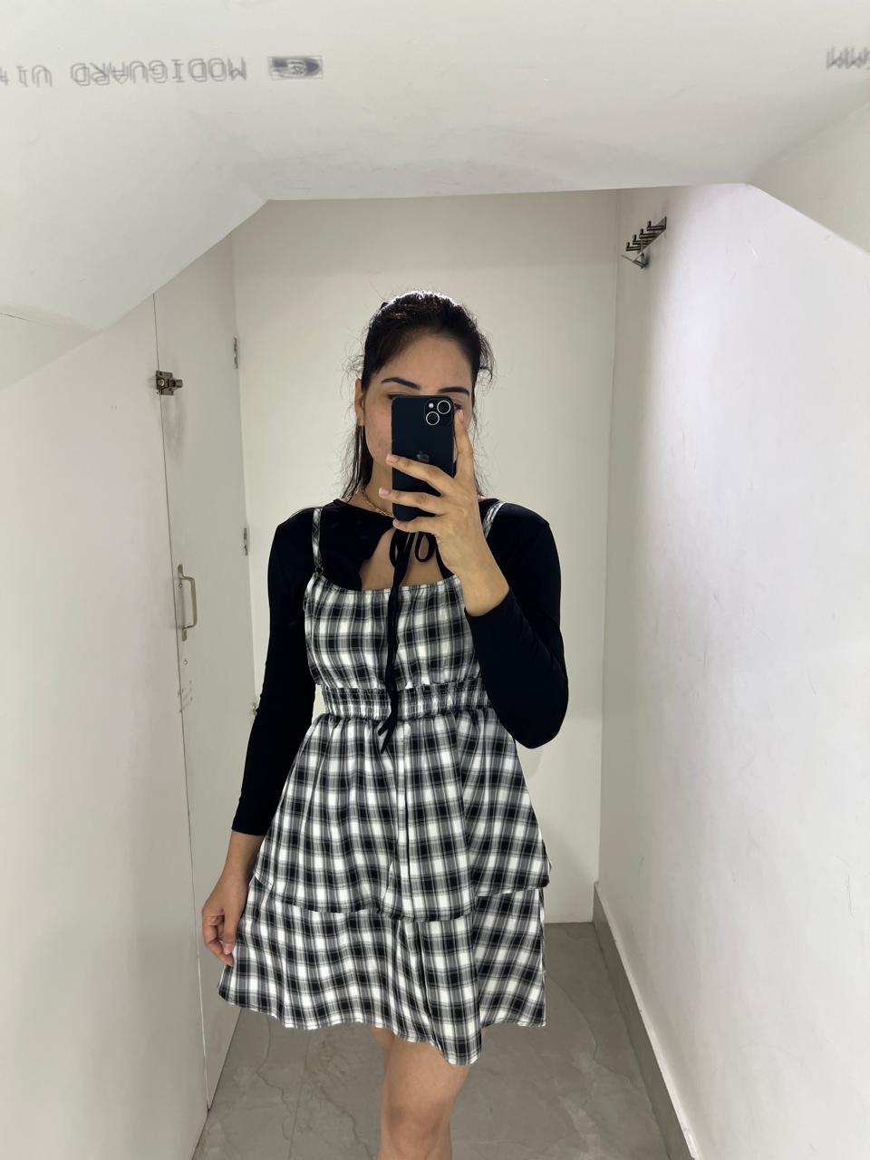 Checkered Charm Pinafore Dress