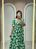 Green Floral Smocked Maxi Dress