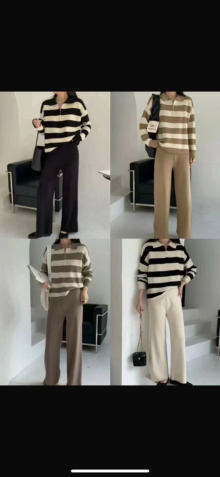 Chic Striped Knitwear and Wide-Leg Pants Coord Set