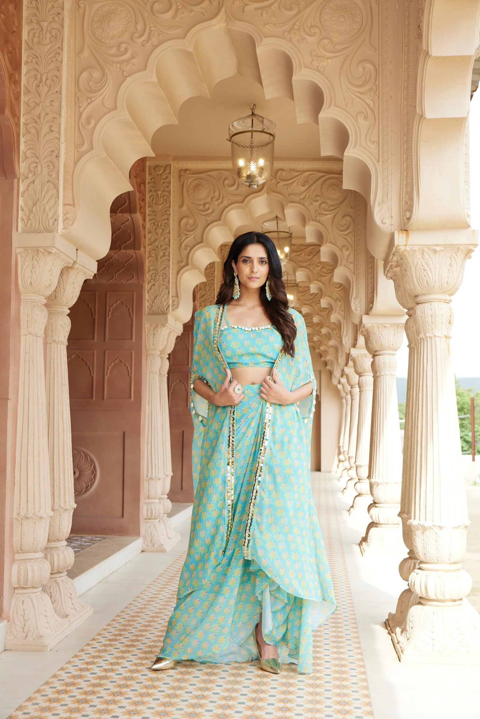 Firozi Cape And Skirt Set - Image 4