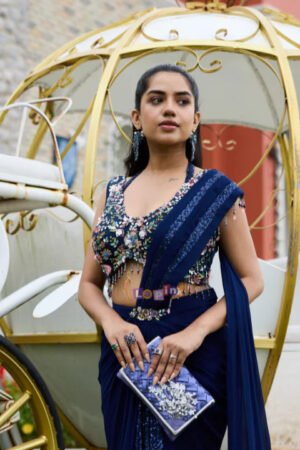 Navy Blue Designer Pre-Draped Saree