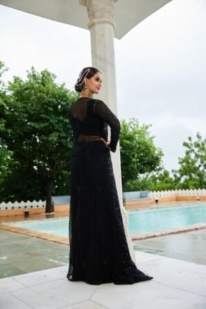 Black Radiance Divider Set with Long Embroidered Jacket