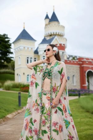 Opulent Charm Designer Lehenga Set with Embroidered Long Jacket  Silk