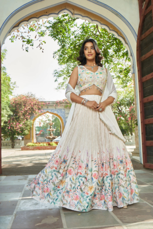 White Crop Top Lehenga Set