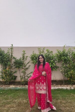 Beautiful pink punjabi suit with heavy dupatta