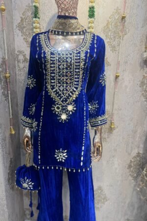Royal Indigo Velvet Mirror-Work Co-ord Set