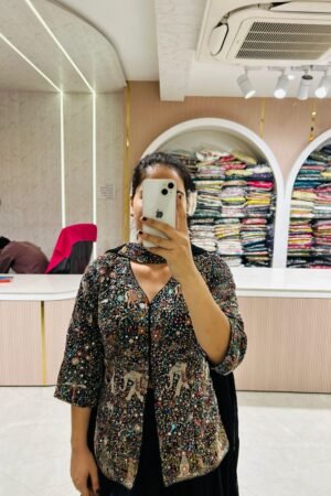 Black Embellished Jacket Sharara Set