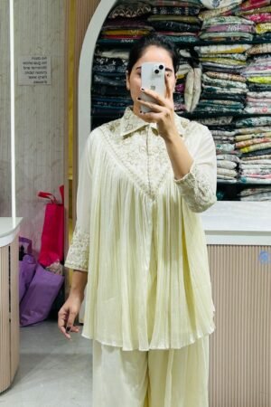 Elegant Off-White Pleated Sharara Set