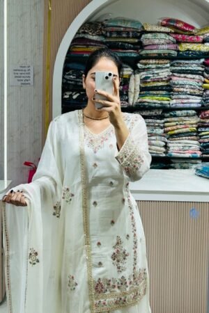 Elegant Embroidered Sharara Suit Ivory White
