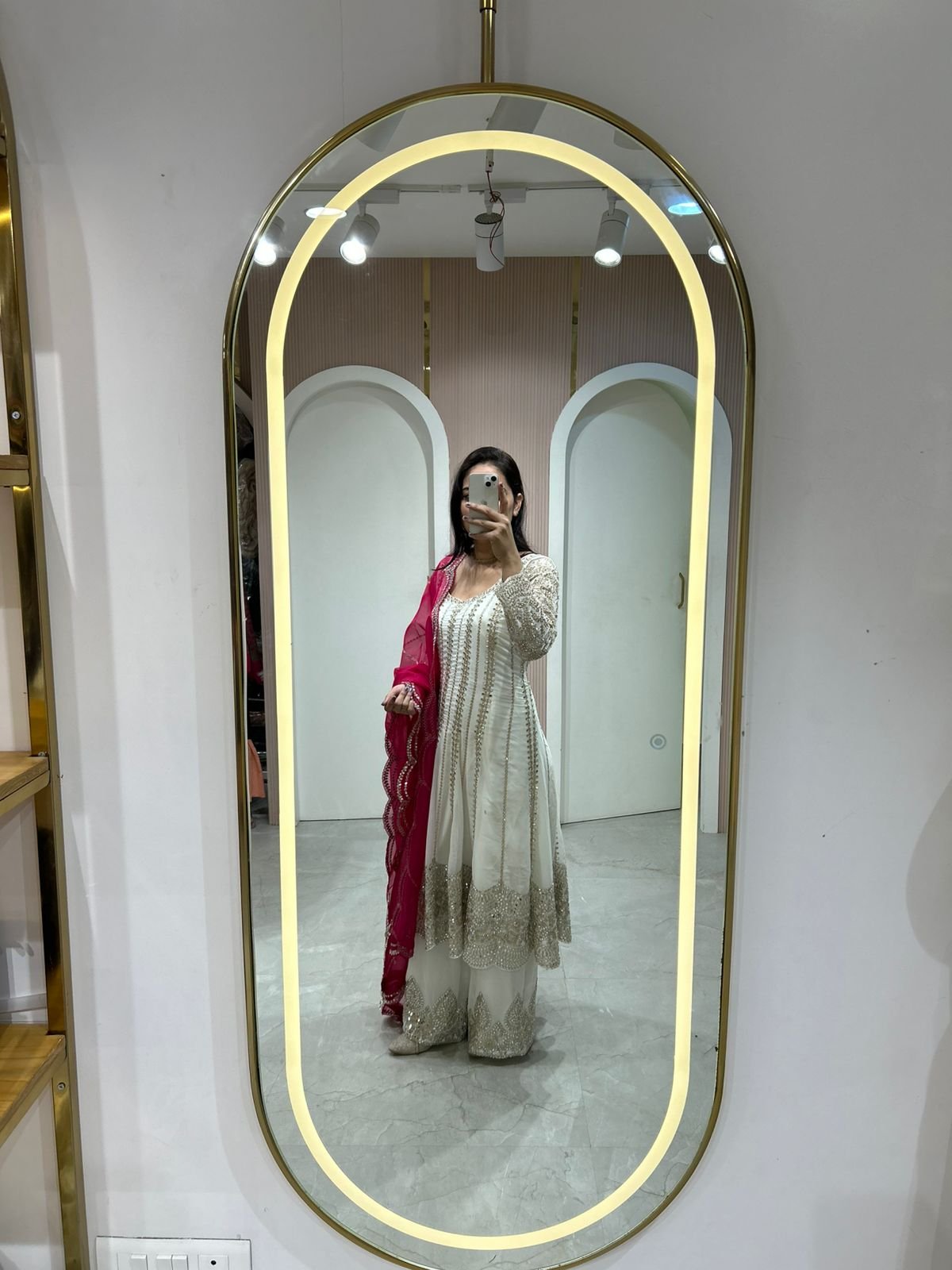 Ivory Embroidered Anarkali Suit with Maroon Dupatta