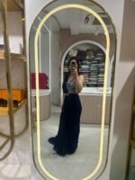 Navy Blue Embroidered Saree with Blouse