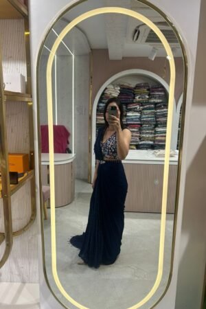 Navy Blue Embroidered Saree with Blouse