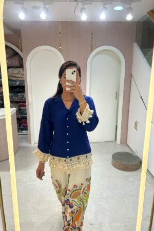 Printed Palazzo with Lace Trim Shirt Set