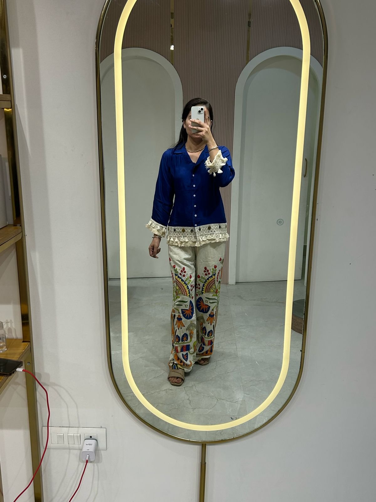 Printed Palazzo with Lace Trim Shirt Set - Image 2