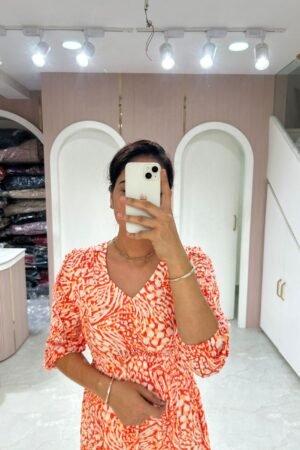 Coral Wave Midi Dress