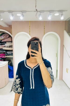 Navy Floral Embroidered Kurta Set