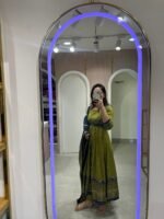 Olive Green Embroidered Anarkali Suit Set