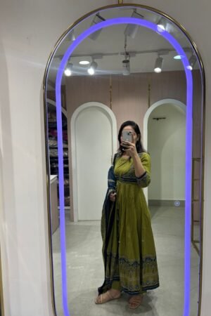 Olive Green Embroidered Anarkali Suit Set