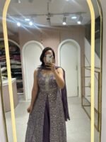 Plum Embroidered Anarkali Suit Set