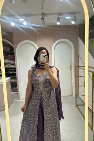 Plum Embroidered Anarkali Suit Set