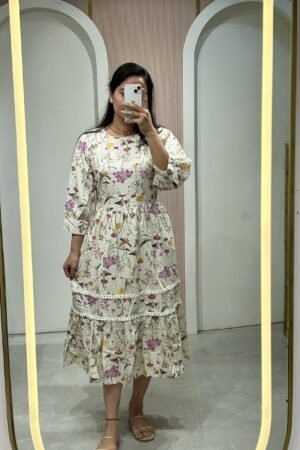 Off-White Floral Tiered Maxi Dress