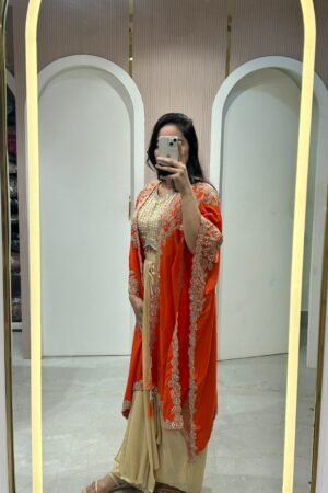 Orange Embroidered Three-Piece Set